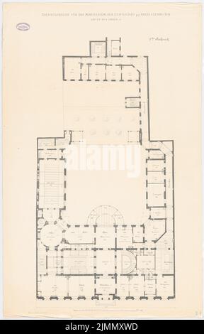 Kühn Bernhard (1838-1917), Ministère prussien de la Culture à Berlin (1879-1879): Plan d'étage 1: 100. Lithographie sur papier, 105,3 x 67,4 cm (y compris les bords de numérisation) Banque D'Images