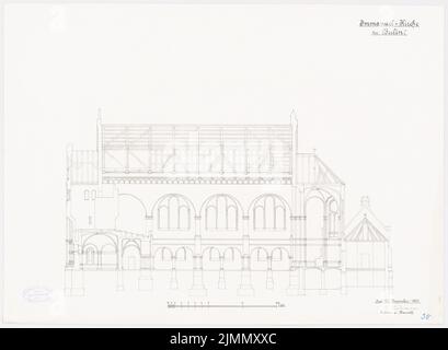 Kühn Bernhard (1838-1917), Immanuelkirche à Berlin (20 décembre 1993): Coupe 1: 100. Encre sur carton, 48,3 x 65,8 cm (y compris les bords de numérisation) Banque D'Images