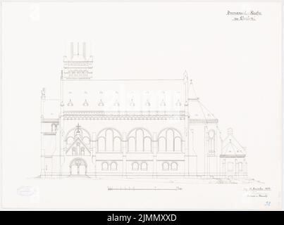 Kühn Bernhard (1838-1917), Immanuelkirche à Berlin (20 décembre 1892): Vue 1: 100. Encre sur carton, 49,1 x 66 cm (y compris les bords de numérisation) Banque D'Images