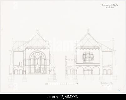 Kühn Bernhard (1838-1917), Immanuelkirche à Berlin (20 décembre 1993): Coupes 1: 100. Encre sur carton, 49,5 x 66,4 cm (y compris les bords de numérisation) Banque D'Images