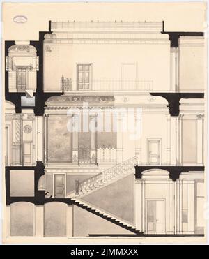 Kühn Bernhard (1838-1917), Ministère prussien de la Culture à Berlin (1879-1879): Coupé à travers l'escalier 1:25. Aquarelle d'encre, mise en page blanche sur le carton, 79 x 67,5 cm (y compris les bords de numérisation) Banque D'Images