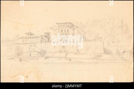 Lange Ludwig (1808-1868), maison de campagne royale à Berchtesgaden (1848-1848) : vue en perspective avec une petite variante. Crayon sur papier, 30,2 x 48,5 cm (y compris les bords de numérisation) Banque D'Images