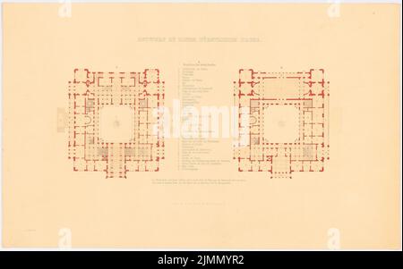 Lange Ludwig (1808-1868), bâtiment résidentiel du Prince pour le Wittelsbacher à Munich (1843): Avant-projet, plan d'étage 1st et 2nd EG. Tuche aquarelle sur la boîte, 36,3 x 58,1 cm (y compris les bords de numérisation) Banque D'Images