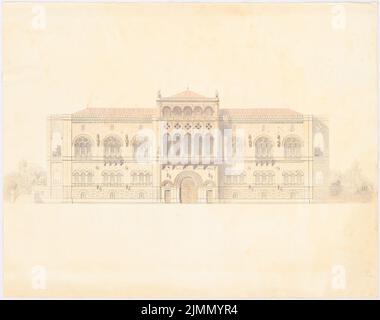 Lange Ludwig (1808-1868), immeuble résidentiel princier pour le Wittelsbacher à Munich (1843): Avant-projet, vue de face de la torte. Souhaitez de l'aquarelle sur la boîte, 43,6 x 55,2 cm (y compris les bords de numérisation) Banque D'Images