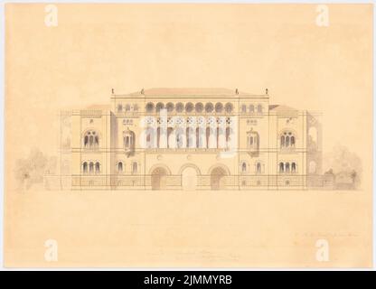 Lange Ludwig (1808-1868), bâtiment résidentiel du Prince pour le Wittelsbacher à Munich (1843) : avant-projet, vue sur le jardin. Souhaitez de l'aquarelle sur la boîte, 42,7 x 59,2 cm (y compris les bords de numérisation) Banque D'Images