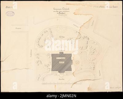 Licht Hugo (1841-1923), Standhaus à Düsseldorf (03,1875): Plan du site. Encre sur carton, 48,8 x 65 cm (y compris les bords de numérisation) Banque D'Images