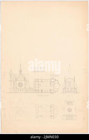 Löffler Wilhelm (né en 1850), église (sans dat.): Plans d'étage, vues, coupé. Crayon sur carton, 53 x 35,1 cm (y compris les bords de numérisation) Banque D'Images