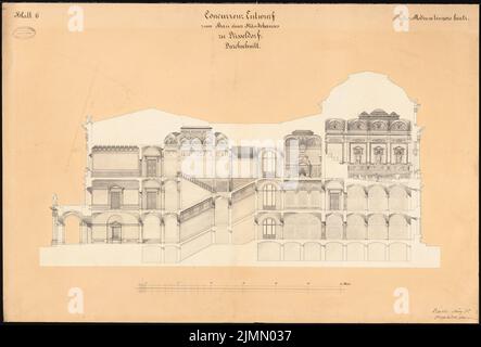 Licht Hugo (1841-1923), Standhaus à Düsseldorf (03,1875): Section transversale. Encre, couleur de l'encre, aquarelle sur carton, 66,3 x 97,9 cm (y compris les bords de numérisation) Banque D'Images