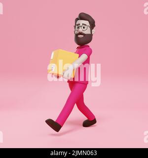 3D Man Delivery Package Fast Happy Transportation Logistic Network Banque D'Images