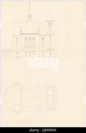 Löffler Wilhelm (né en 1850), église (sans date): Plan d'étage, vue. Crayon sur carton, 51,6 x 35 cm (y compris les bords de numérisation) Banque D'Images