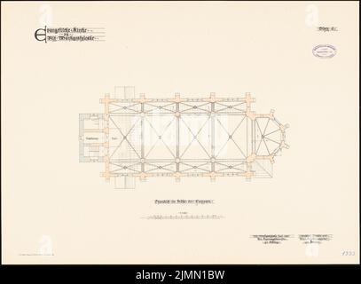 Architecte inconnu, Église évangélique d'Alt-Markgrafpieske (1896-1898): Contenu du plan N.N. détecté. Lithographie, 50,5 x 68,6 cm (y compris les bords de balayage) Banque D'Images