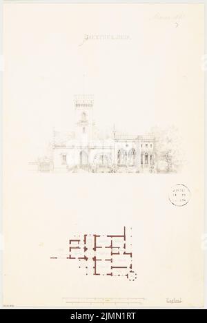 Architecte inconnu, maison de jardinier dans un parc princier. Compétition mensuelle Mars 1861 (03,1861): Plan d'étage, vue de face de l'ascendance; 2 bandes d'échelle. Encre sur carton, 48,5 x 32,4 cm (y compris les bords de numérisation) Banque D'Images