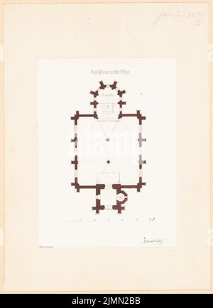 Architecte inconnu, église de village avec 250 sièges. Compétition mensuelle du 1866 février (02,1866) : plan d'étage; barre d'échelle. Tuche aquarelle sur papier, 41,9 x 30,4 cm (y compris les bords de numérisation) Banque D'Images