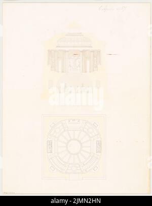 Architecte inconnu, chapelle de tombe. Compétition mensuelle du 1867 avril (04,1867) : plan d'étage rez-de-chaussée, section transversale. Aquarelle crayon et encre sur papier, 41 x 31,8 cm (y compris les bords de numérisation) Banque D'Images