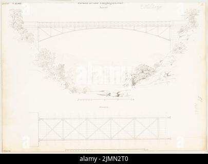 Hellwig Eugen (mort en 1893), pont piétonnier en fer. Compétition mensuelle du 1867 octobre (10,1867) : plan d'étage, vue du dessus; 2 bandes d'échelle. Encre sur papier, 45,4 x 61,3 cm (y compris les bords de numérisation) Banque D'Images