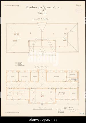 Architecte inconnu, école secondaire à Moers (1894): Plan d'étage étage étage, grenier 1: 100. Lithographie, 69,2 x 50,8 cm (y compris les bords de balayage) Banque D'Images