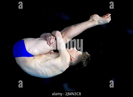 Angus Menmuir, en Écosse, en action lors de la préparation de la plate-forme hommes 10m au Sandwell Aquatics Centre le dix jour des Jeux du Commonwealth 2022 à Birmingham. Date de la photo: Dimanche 7 août 2022. Banque D'Images