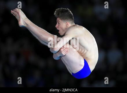 Angus Menmuir, en Écosse, en action lors de la préparation de la plate-forme hommes 10m au Sandwell Aquatics Centre le dix jour des Jeux du Commonwealth 2022 à Birmingham. Date de la photo: Dimanche 7 août 2022. Banque D'Images