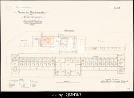 Böttcher, Moorbadanstalt à Langenschwalbach. Bâtiment principal, machine et chaudière, canalisation (1903-1905): Plan d'étage rez-de-chaussée 1: 100. Lithographie, 68,9 x 100,5 cm (y compris les bords de balayage) Banque D'Images