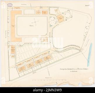 Architecte inconnu, goujon de terre royal pour la province de Saxe, Kröllwitz (env 1890): plan du site 1: 400. Lithographie, 73 x 79,3 cm (y compris les bords de balayage) Banque D'Images