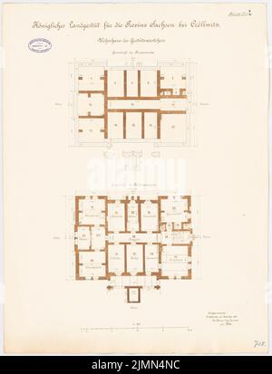 Architecte inconnu, goujon de terre royal pour la province de Saxe, Kröllwitz. Position initiale du guide-goujon (env 1890): fondations du plan d'étage, kg, 1: 100. Lithographie, 69,1 x 52,7 cm (y compris les bords de balayage) Banque D'Images