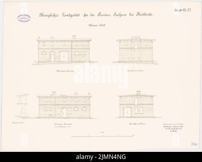 Architecte inconnu, goujon de terre royal pour la province de Saxe, Kröllwitz. Clepper stable (env 1890) : VUE N-, O-, S, W 1 : 100. Lithographie, 52,2 x 69,3 cm (y compris les bords de balayage) Banque D'Images