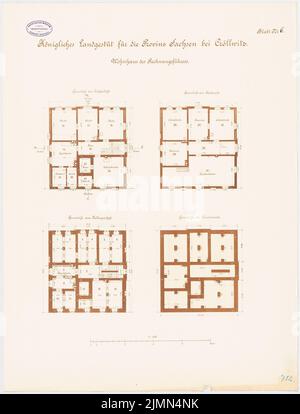 Architecte inconnu, goujon de terre royal pour la province de Saxe, Kröllwitz. Maison du comptable (env 1890): Fondations de plan de plancher, KG, EG, 1st plancher, 1: 100. Lithographie, 68,1 x 51,9 cm (y compris les bords de balayage) Banque D'Images