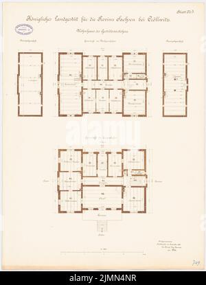 Architecte inconnu, goujon de terre royal pour la province de Saxe, Kröllwitz. Maison de la maison du goujon (env 1890): Grundriss EG, DG, Dr (?) Emmel Floor, 1: 100. Lithographie, 68,7 x 52,3 cm (y compris les bords de balayage) Banque D'Images