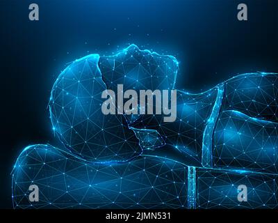 Illustration vectorielle polygonale d'un patient allongé sur la table d'opération. Bannière médicale, modèle ou arrière-plan. Banque D'Images