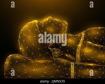 Illustration vectorielle polygonale d'un patient allongé sur la table d'opération. Une personne est couché sur un lit lo poly art Banque D'Images
