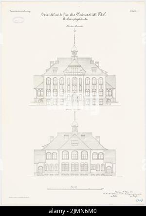 Architecte inconnu, clinique du fou de l'Université Christian Albrechts à Kiel. Bâtiment principal (env 1902) : vue avant et vue arrière 1 : 100. Lithographie, 79,2 x 55,9 cm (y compris les bords de balayage) Banque D'Images