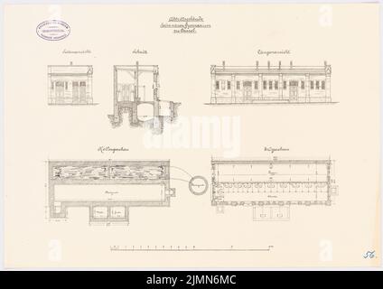 Architecte inconnu, lycée, Kassel. Bâtiment de la Tailship (env 1886): Plan d'étage KG, EC, coupe transversale, vue latérale et vue en longueur 1: 100. Lithographie, 35,9 x 50,9 cm (y compris les bords de balayage) Banque D'Images