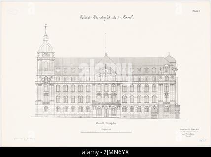 Architecte inconnu, bâtiment des services de police, Kassel (1908): Vue 1: 100. Lithographie, 61 x 87,1 cm (y compris les bords de balayage) Banque D'Images