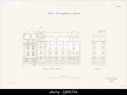 Architecte inconnu, bâtiment des services de police, Kassel (1908): Vues 1: 100. Lithographie, 61 x 87,2 cm (y compris les bords de balayage) Banque D'Images