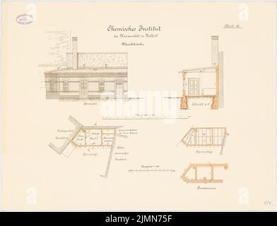 Architecte inconnu, institut de chimie de l'Université Martin Luther Halle/Saale (env 1894): Buanderie dans le plan d'étage fondations, rez-de-chaussée, chevrons, debout, section transversale 1: 100. Lithographie, 54,3 x 70,9 cm (y compris les bords de balayage) Banque D'Images