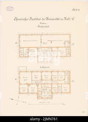 Architecte inconnu, Institut de chimie de l'Université Martin Luther Halle/Saale. Conversion et extension (env 1894): plan d'étage 2nd étage, grenier 1: 100. Lithographie, 71,2 x 54 cm (y compris les bords de balayage) Banque D'Images