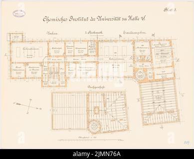 Architecte inconnu, Institut de chimie de l'Université Martin Luther Halle/Saale. Conversion et extension (env 1894): plan d'étage 1st étage 1: 100. Lithographie, 53,9 x 69,9 cm (y compris les bords de balayage) Banque D'Images