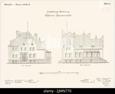 Knoch & Kallmeyer, casernes d'artillerie de campagne à Halle/Saale (1899-1902): Officer casino: North View, East View 1: 100. Lithographie, 50,4 x 65,7 cm (y compris les bords de balayage) Banque D'Images