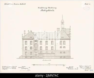 Knoch & Kallmeyer, casernes d'artillerie de campagne à Halle/Saale (1899-1902): Bâtiment de stab: RISS vue arrière 1: 100. Lithographie, 50,7 x 65,4 cm (y compris les bords de balayage) Banque D'Images