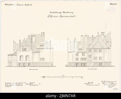 Knoch & Kallmeyer, casernes d'artillerie de campagne à Halle/Saale (1899-1902): Officer casino: Upper South View, West View 1: 100. Lithographie, 50,5 x 65,7 cm (y compris les bords de balayage) Banque D'Images