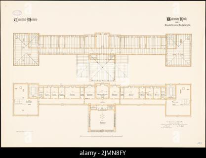 Architecte inconnu, clinique médicale de l'Université de Philipp Marburg (env 1887): plan d'étage grenier, chevrons 1: 100. Lithographie, 73,4 x 102,1 cm (y compris les bords de balayage) Banque D'Images