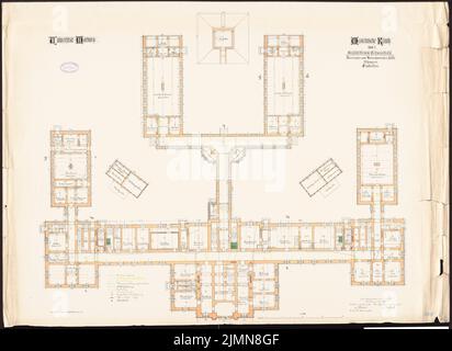 Architecte inconnu, clinique médicale de l'Université de Philipps Marburg (env 1887): plan d'étage rez-de-chaussée 1: 100. Lithographie, 81,7 x 112 cm (y compris les bords de balayage) Banque D'Images