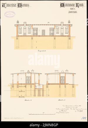 Architecte inconnu, clinique médicale de l'Université de Philipp Marburg (env 1887): Maison isolante: Coupe longitudinale, coupes transversales 1: 100. Lithographie, 51,5 x 37,1 cm (y compris les bords de balayage) Banque D'Images