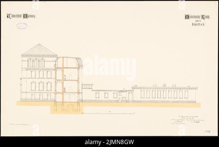 Architecte inconnu, clinique médicale de l'Université de Philipps Marburg (env 1887) : coupe avec vue latérale supérieure 1 : 100. Lithographie, 55 x 87,5 cm (y compris les bords de balayage) Banque D'Images