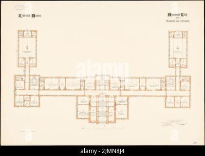 Architecte inconnu, clinique médicale de l'Université de Philipp Marburg (env 1887): plan d'étage 1st étage 1: 100. Lithographie, 73,1 x 102,7 cm (y compris les bords de balayage) Banque D'Images