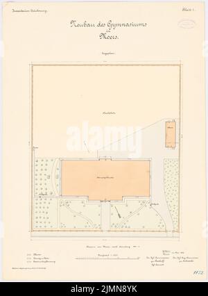 Architecte inconnu, lycée de Moers (1894): Plan du site 1: 200. Lithographie, 69,2 x 51,2 cm (y compris les bords de balayage) Banque D'Images