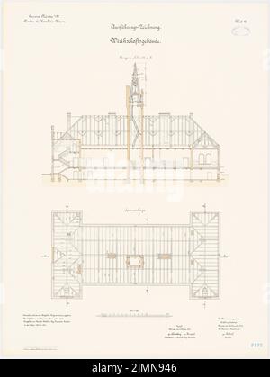 Rokohl, casernes de cavalerie à Münster (1898-1901): Construction agricole: Chevrons de plan d'étage, section longitudinale 1: 100. Lithographie, 88,7 x 66,8 cm (y compris les bords de balayage) Banque D'Images