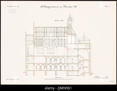 Architecte inconnu, Schillergymnase à Münster (1907): Section longitudinale 1: 100. Lithographie, 50,8 x 69 cm (y compris les bords de balayage) Banque D'Images