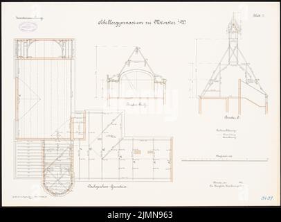 Architecte inconnu, Schillergymnase à Münster (1907): Plan d'étage dernier étage 1: 100. Lithographie, 50,8 x 68,7 cm (y compris les bords de balayage) Banque D'Images