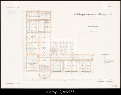 Architecte inconnu, Schillergymnase à Münster (1907): Plan d'étage 1st étage 1: 100. Lithographie, 50,7 x 68,8 cm (y compris les bords de balayage) Banque D'Images